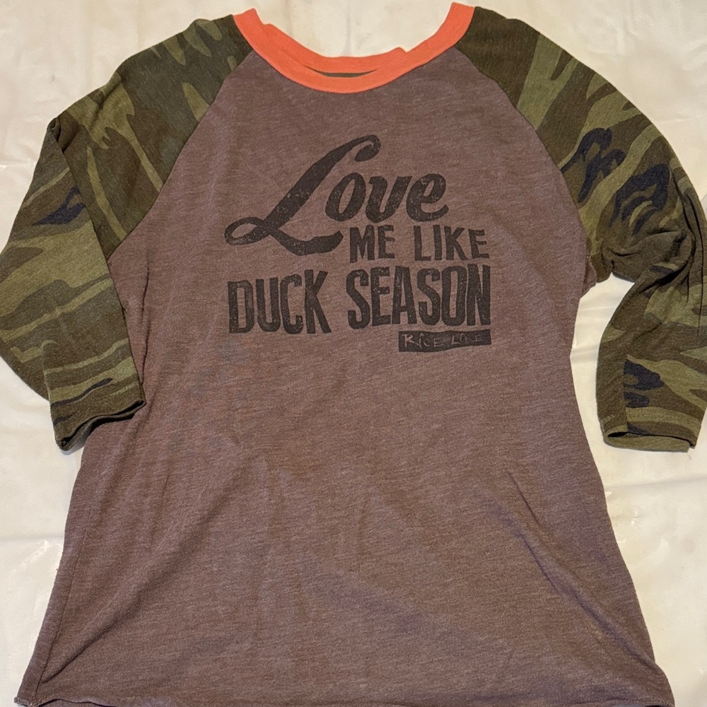 Alternative Women's Brown and Camo Long Sleeve Tee with Orange Trim